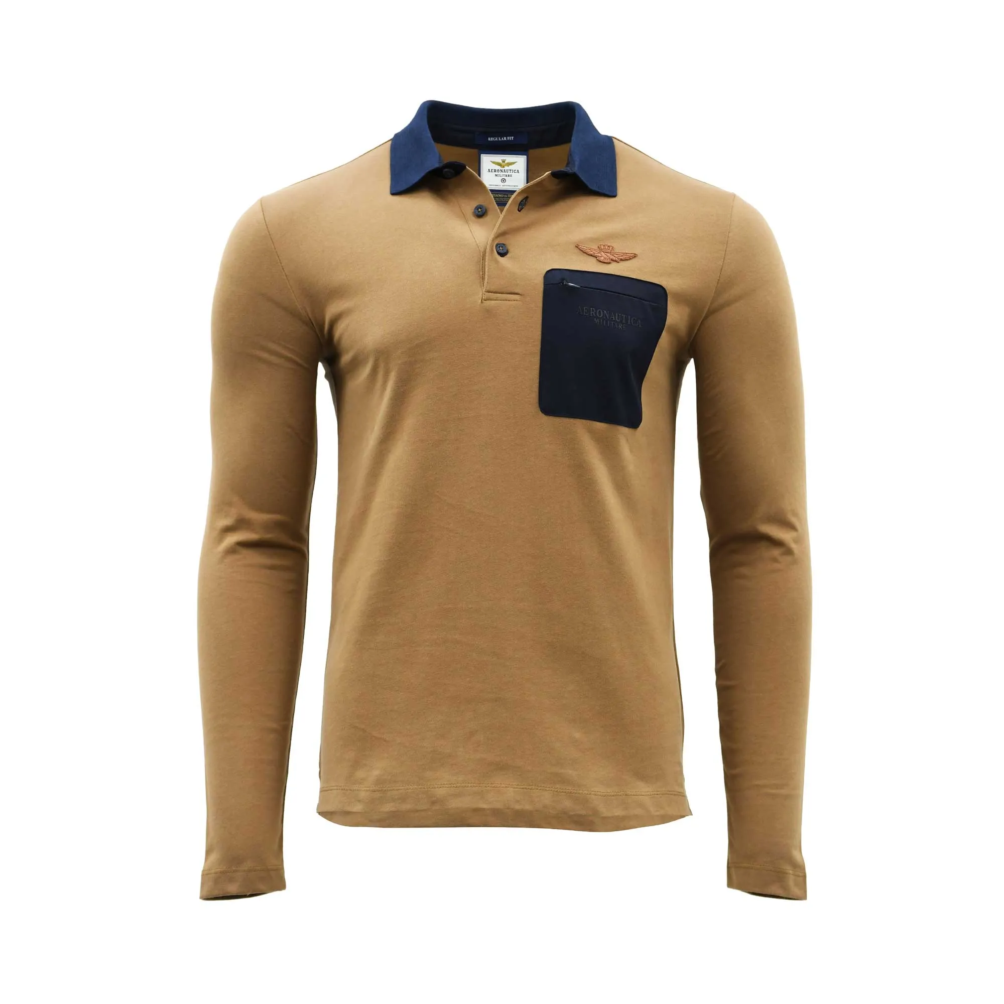 Aeronautica Militare Men's Jersey Long Sleeve  Polo Shirt with Chest Pocket