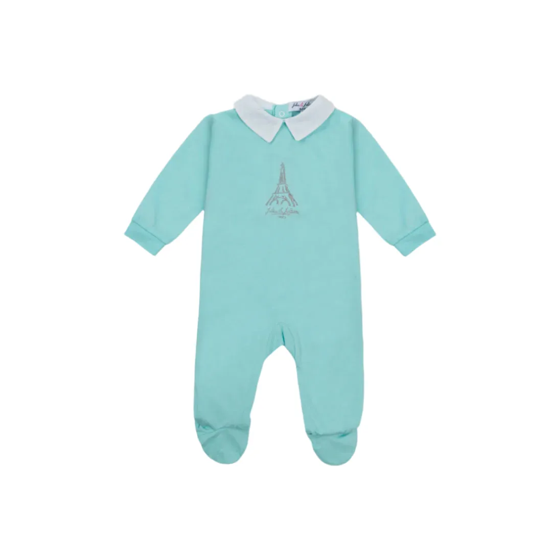 Jules & Juliette Paris Turquoise PARIS Baby Pyjama Cotton Embroidered