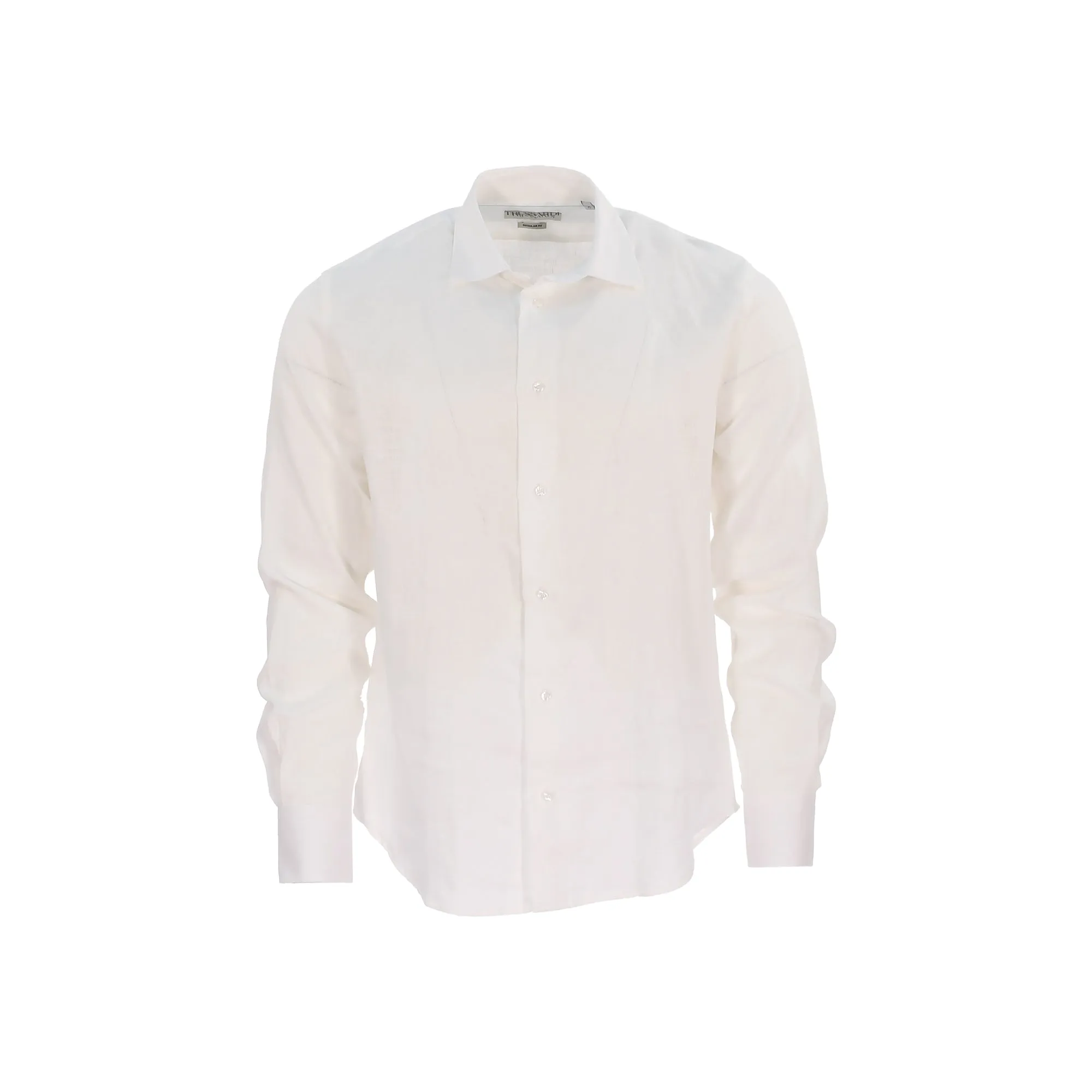 Trussardi Long Sleeve Shirt Italian Collar Linen White  SS22