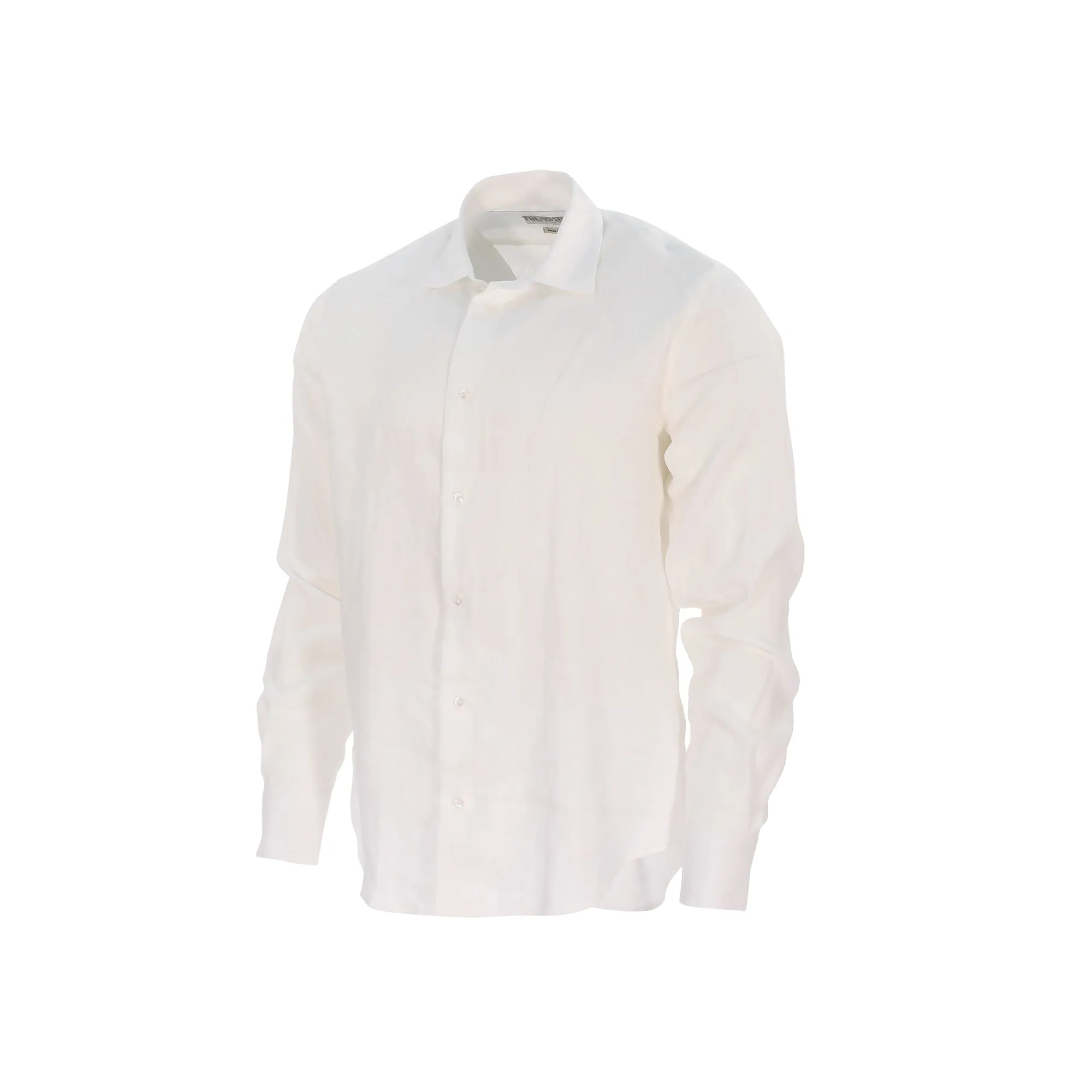 Trussardi Long Sleeve Shirt Italian Collar Linen White  SS22